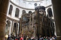 Pilgrims in front of The  Edicule in The Church of the Holy Sepulchre, Christ`s tomb, in the Old City of Jerusalem, Israel Royalty Free Stock Photo